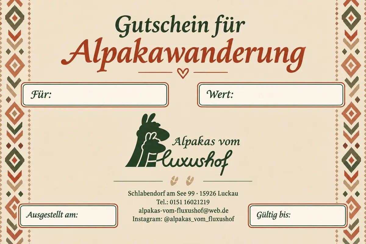 Gutscheinmotiv Alpakawanderung Boho