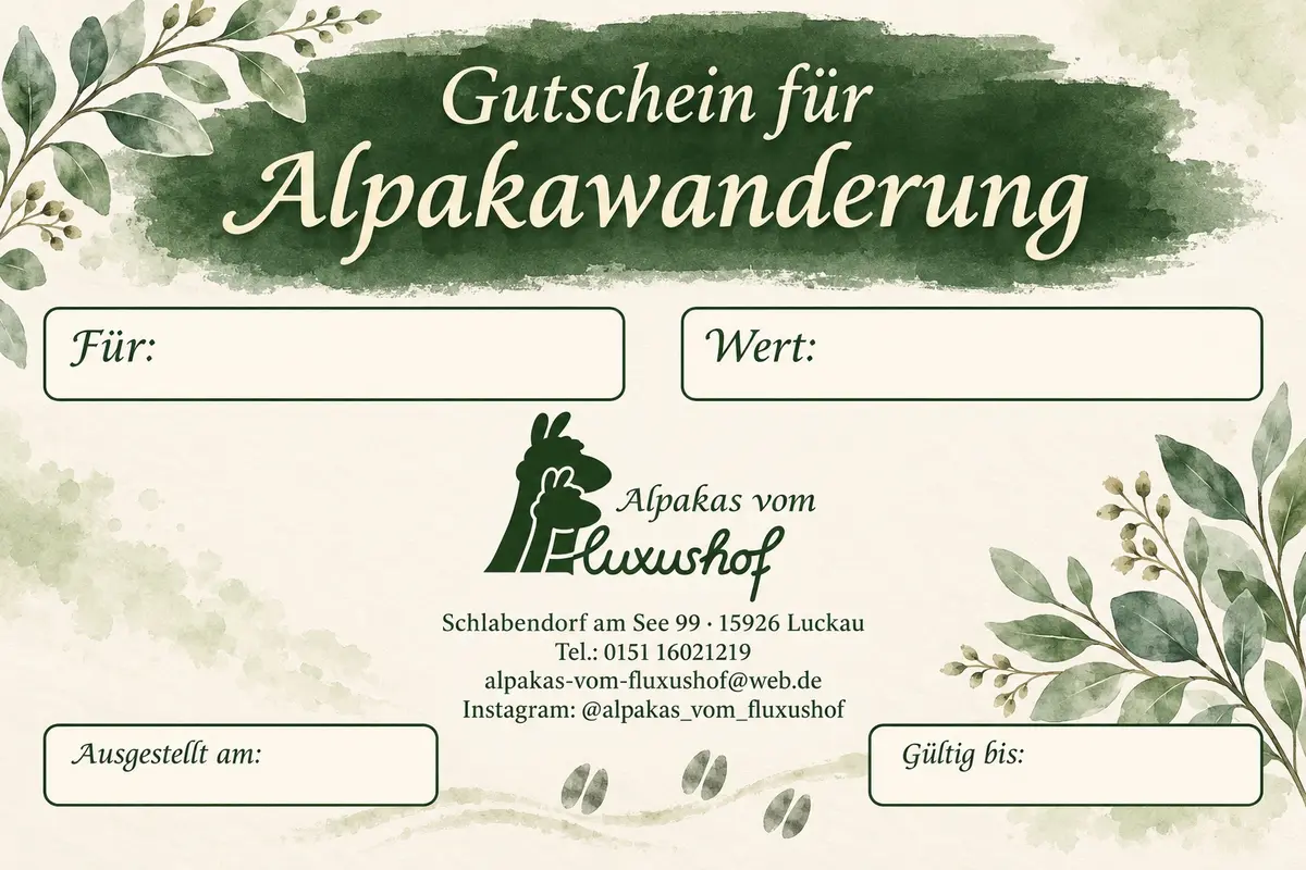 Gutscheinmotiv Alpakawanderung Aquarell